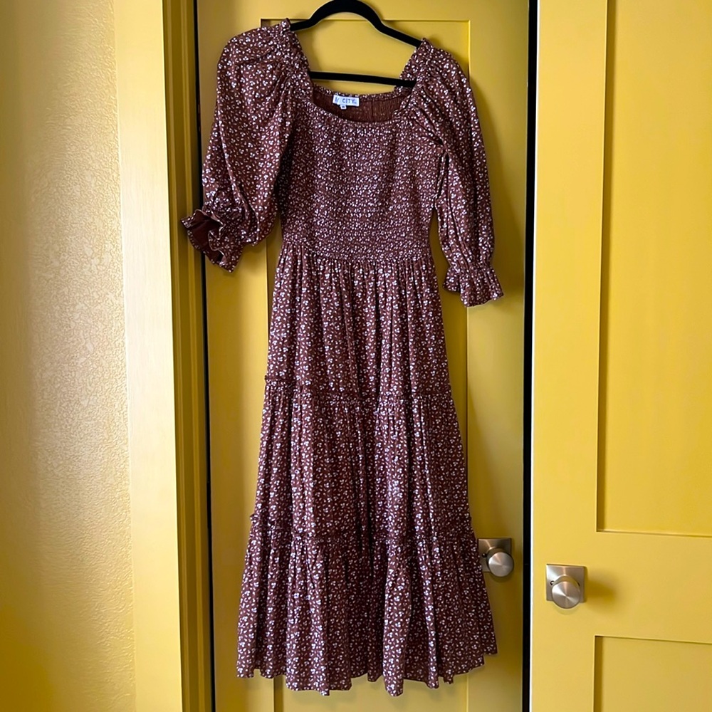 Puff sleeve, floral Ruched maxi dress